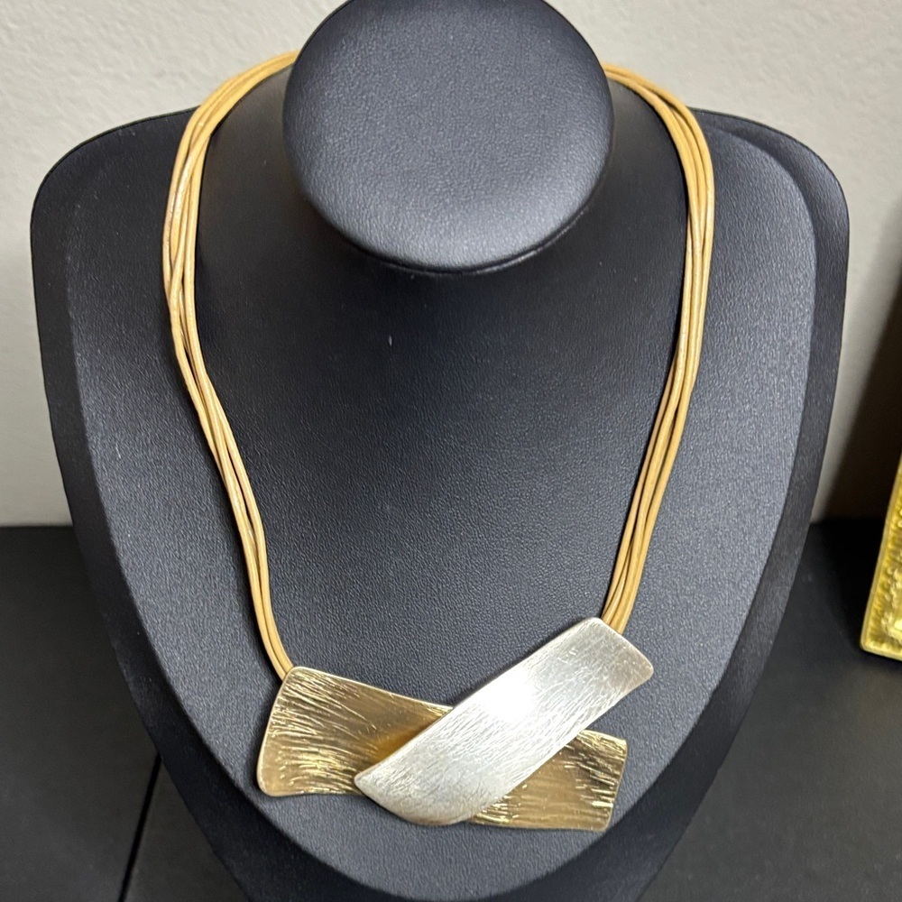 MULTI STRAND Leather Cord WAVE Metal PENDANT NECKLACE